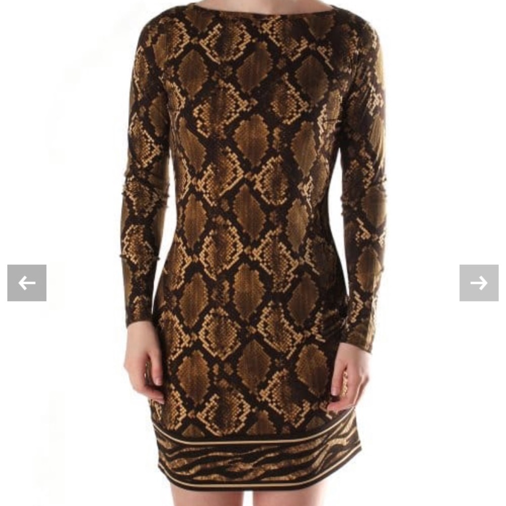 MICHAEL MICHAEL KORS Tokara Snakeskin print long sleeve mini cocktail Dress XS
